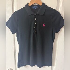 Ralph Lauren Black Polo Shirt Pink Logo L NWOT